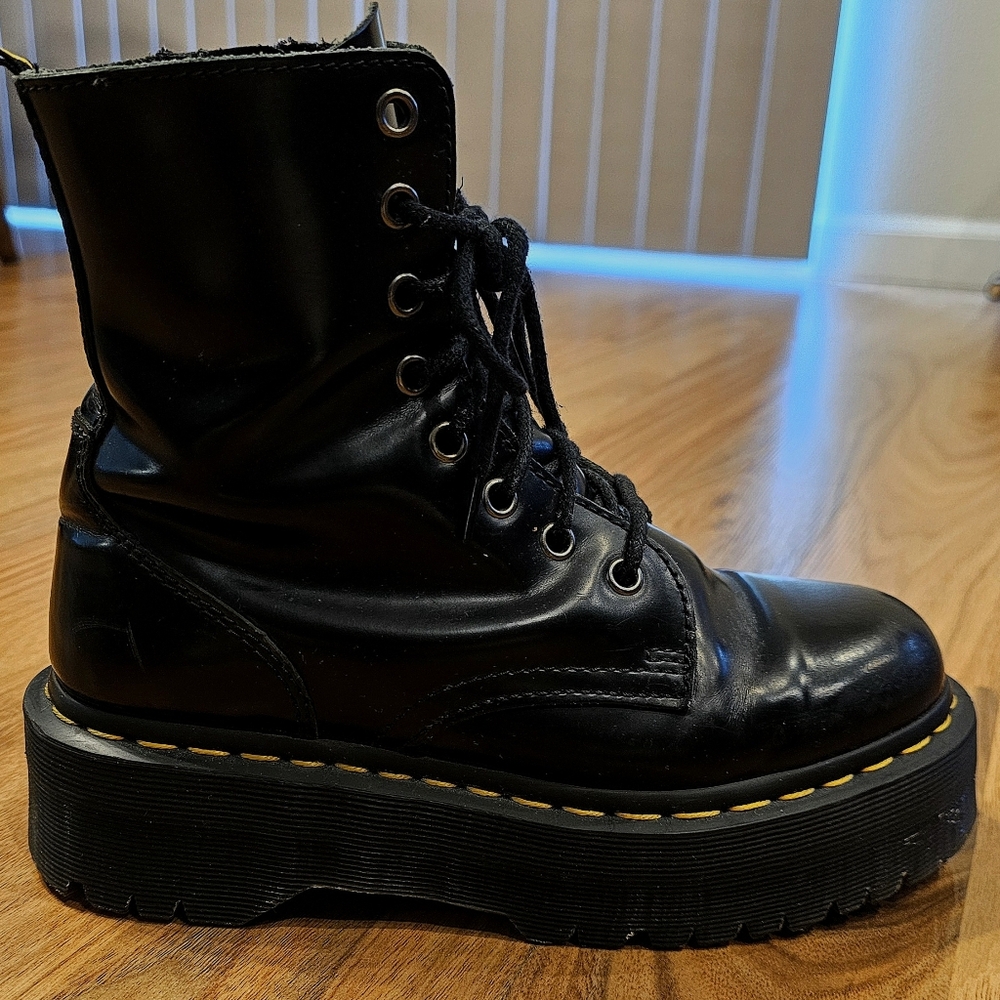 Dr. Martens Black Platform Leather Combat Boots